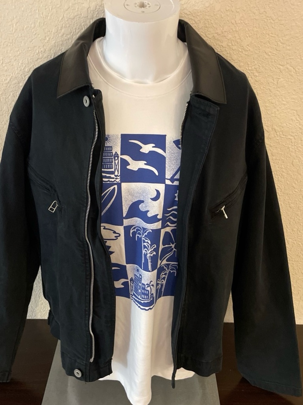 Zara Men Black Bomber Jacket with Faux Leather Collar - Picture 5 of 6